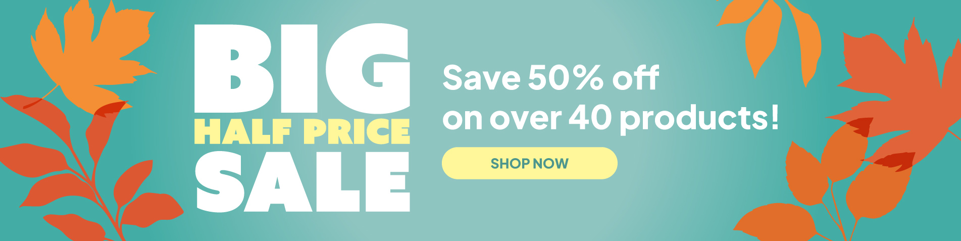 BIG HALF PRICE SALE - Save 50% off on over 40 products!