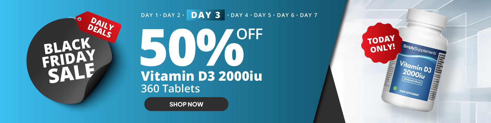 Black Friday Daily Deals: 50% off Vitamin D3 2000iu