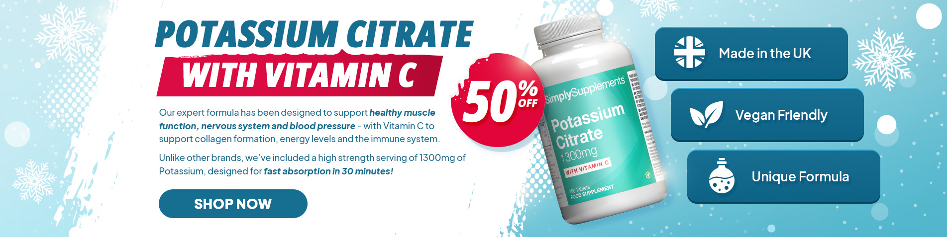 Holiday Must Haves | 50% off Potassium Citraye 1300mg with Vitamin C | Shop Now