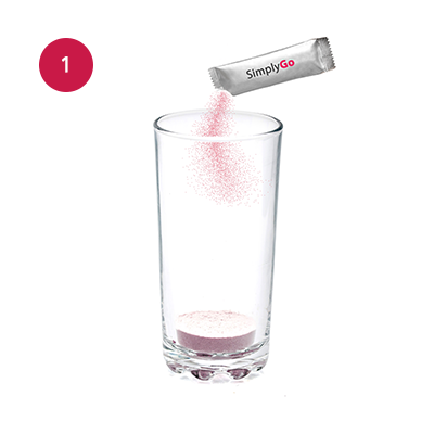 Tip one sachet into a glass.