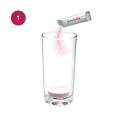 Tip one sachet into a glass.