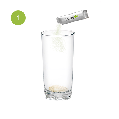 Tip one sachet into a glass.