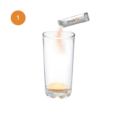Tip one sachet into a glass.