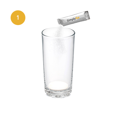 Tip one sachet into a glass.